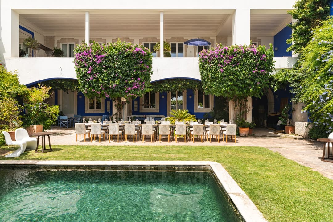 Luxury outdoor event space with a long table setup, Verride Palacio de Santa Catarina, Lisbon
