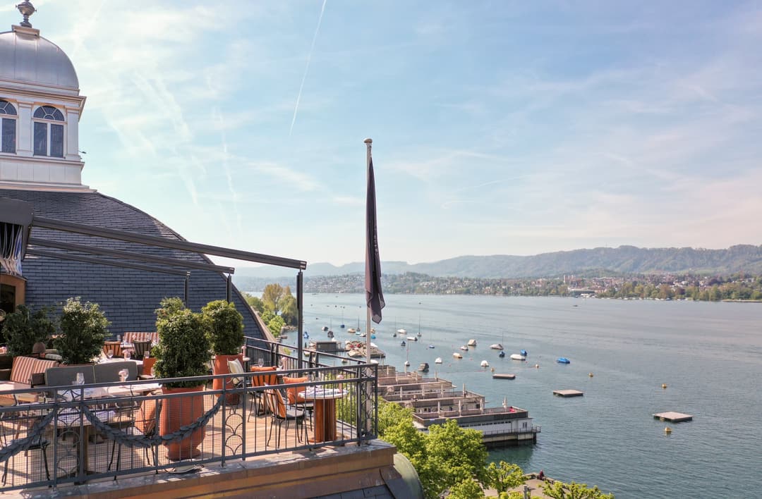 Lake-facing terrace at La Réserve Eden au Lac Zurich