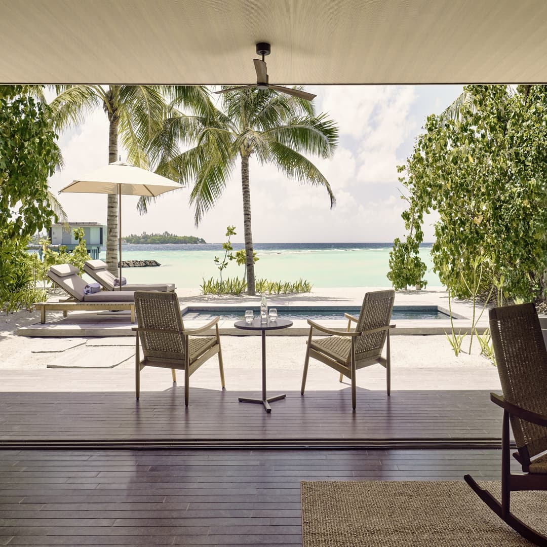 Ocean view from shaded patio seating, Patina Maldives, Fari Islands, North Male Atoll (Fari Islands)