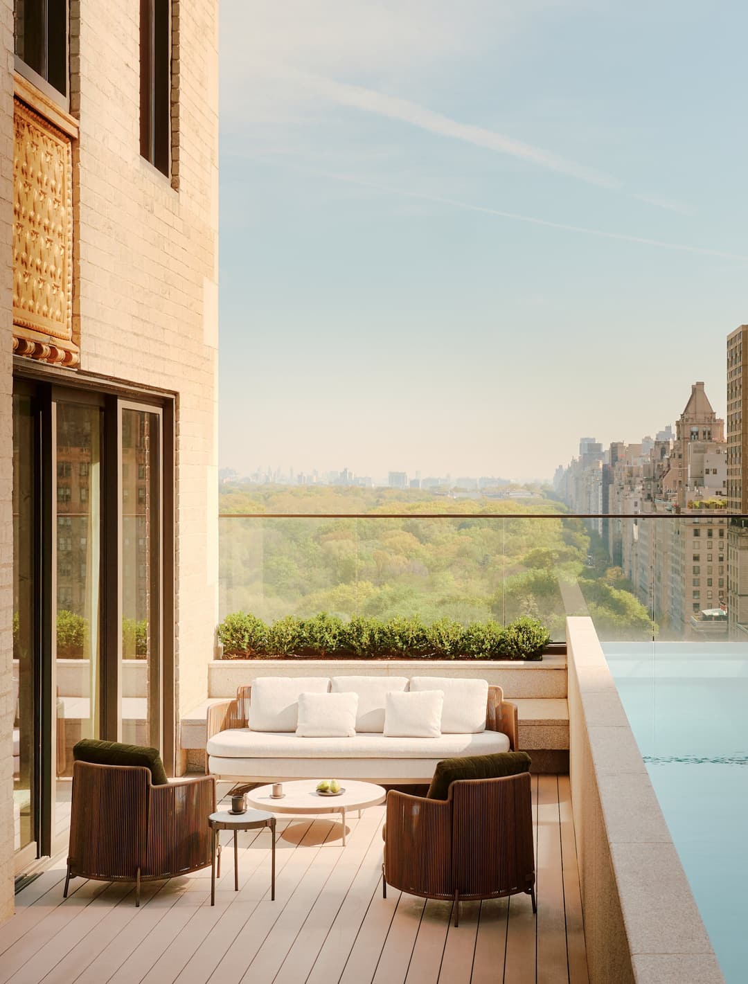 Three-bedroom home at Aman New York with private pool overlooking the city and waterfront.