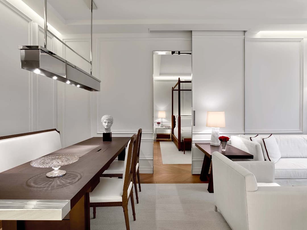 The living space and dinning area in a Prestige Suite