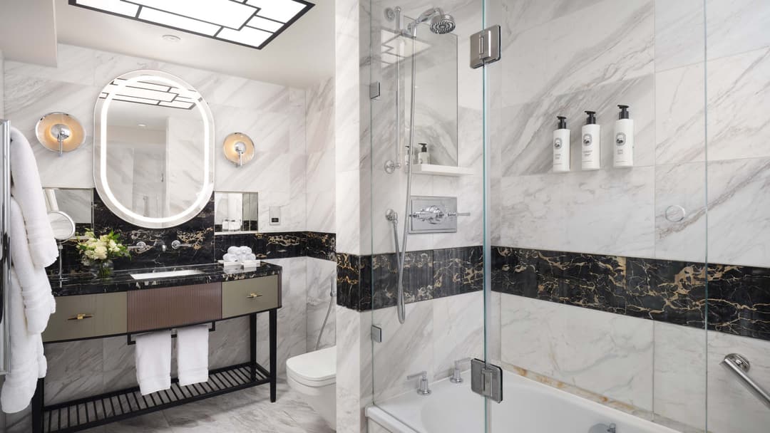 Marble bathroom at Mandarin Oriental Hyde Park, London, Knightsbridge