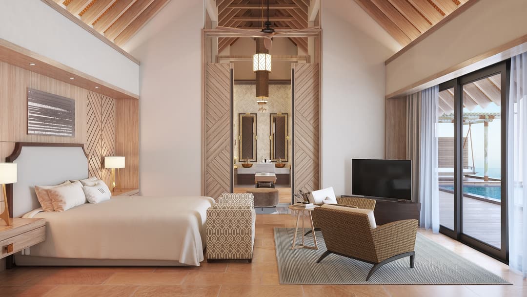 Guest room at Waldorf Astoria Maldives Ithaafushi, Raa Atoll
