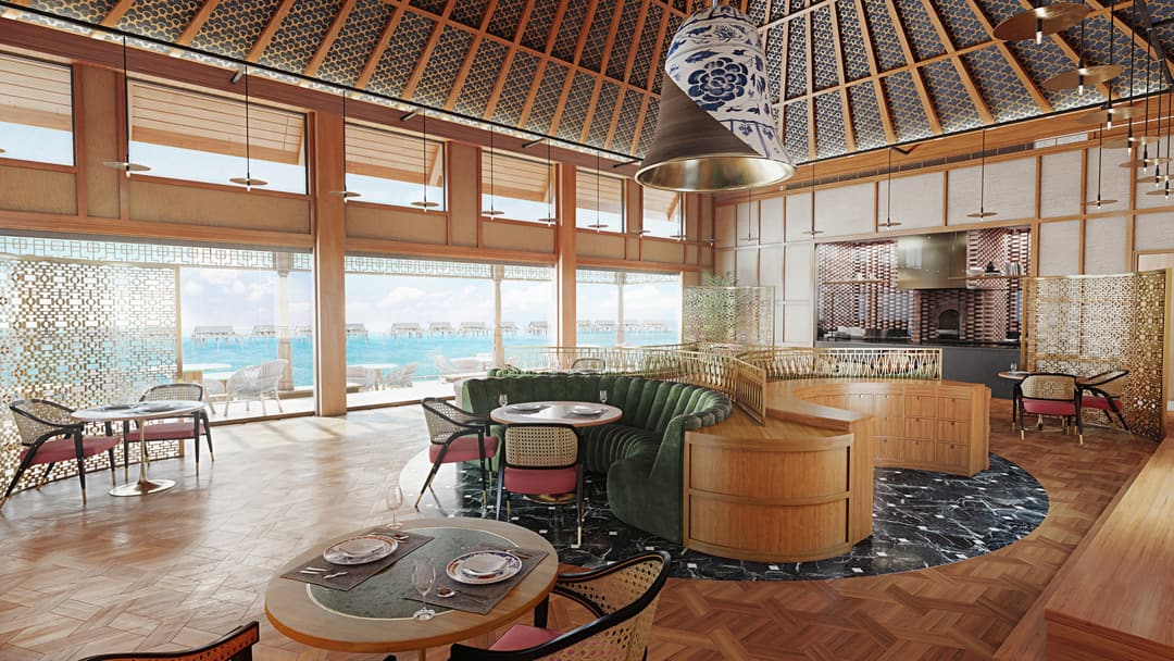 Suite living room at Waldorf Astoria Maldives Ithaafushi, Raa Atoll