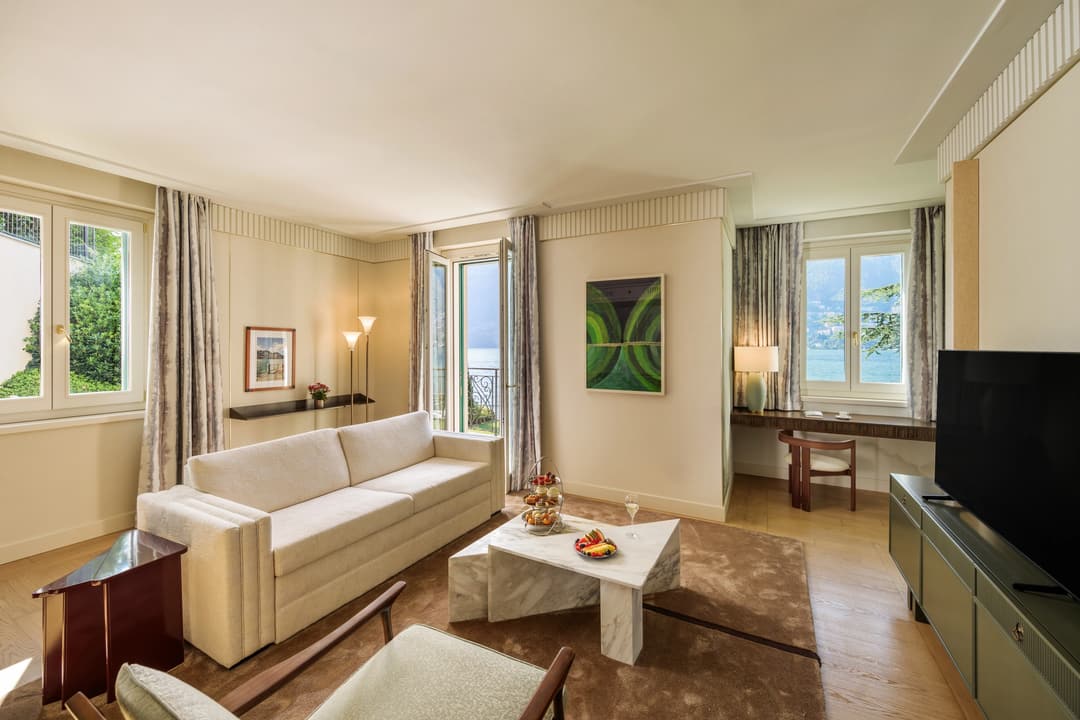 Vista Lago Suite living room at Mandarin Oriental, Lago di Como, Blevio