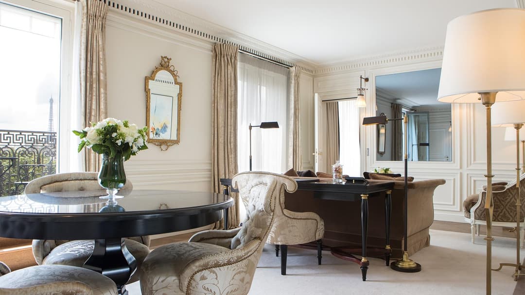 Suite living room at La Reserve Paris Hotel and Spa