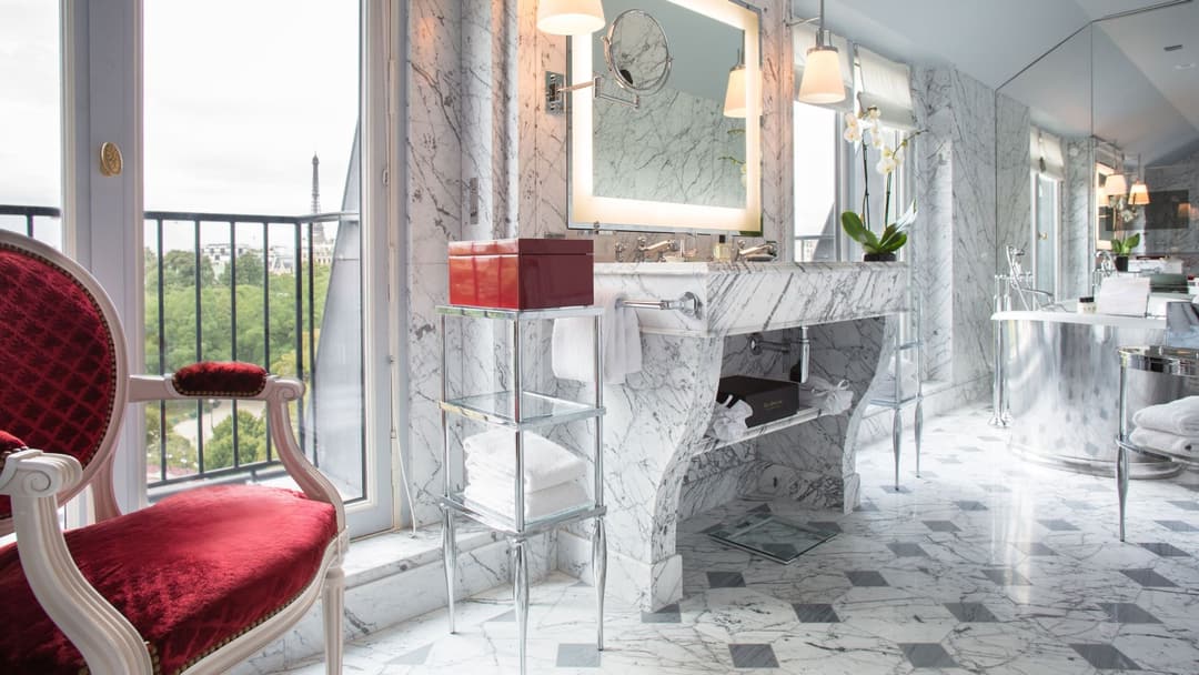Marble bathroom at La Reserve Paris Hotel and Spa