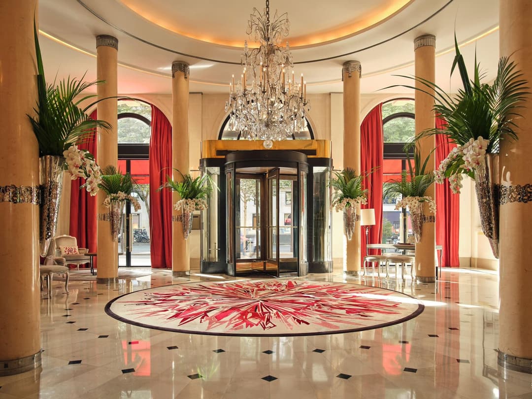 This is the entrance of the lobby at Plaza Athénée, Hotel Plaza Athenee, Paris