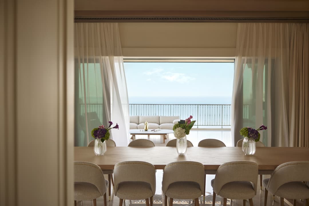 Luxury suite dining room with sea view and table with 10 chairs, Four Seasons Resort Dubai at Jumeirah Beach