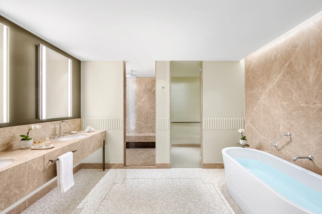 Vista Lago bathroom at Mandarin Oriental, Lake Como, Blevio