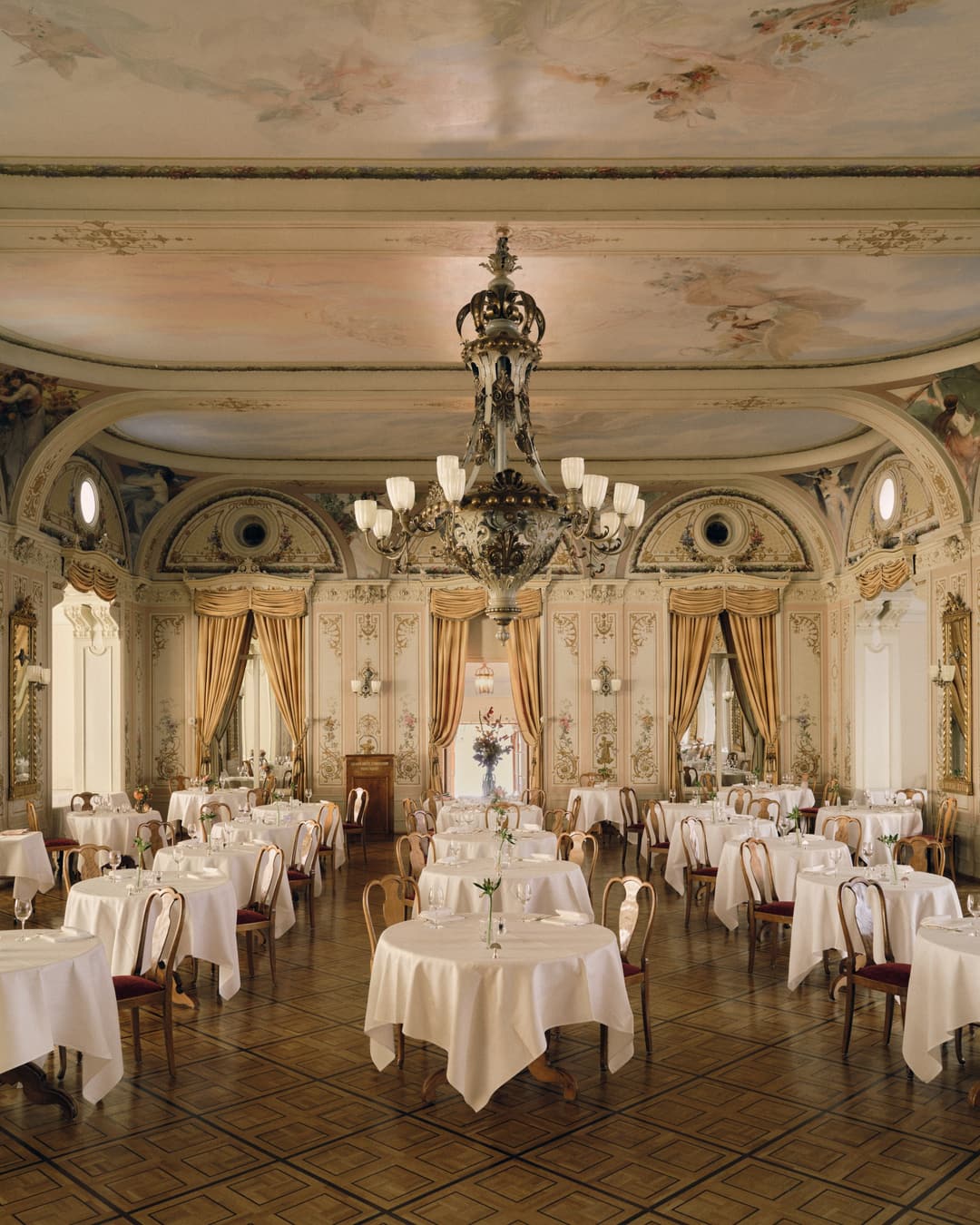 Grand Restaurant with grand baroque interiors at Grand Hotel Kronenhof, Pontresina