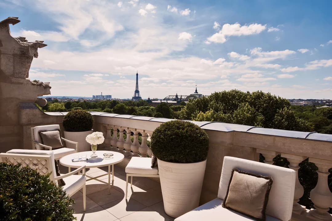 Private terrace at Hotel de Crillon, A Rosewood Hotel, Paris