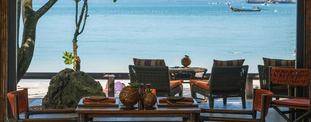 Dining terrace facing the Andaman Sea at Rayavadee, Krabi